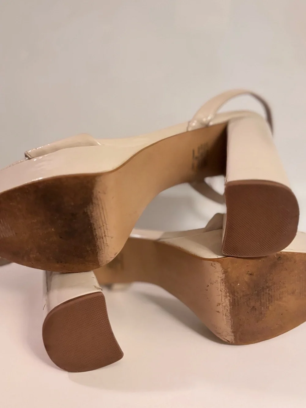 Steve Madden Cream Patent Platform Block Heels